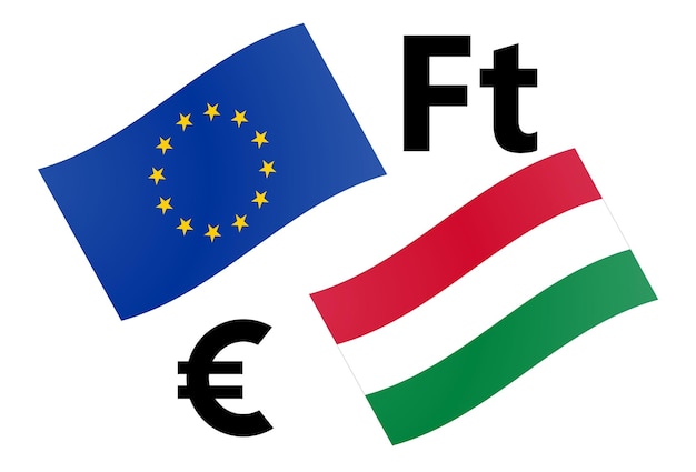 Ilustración vectorial del par de divisas EURHUF. Bandera húngara y de la UE, con el símbolo del euro y Forint.