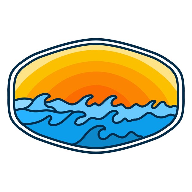 Ilustración vectorial paraíso de verano con olas en el diseño retro de la insignia de verano