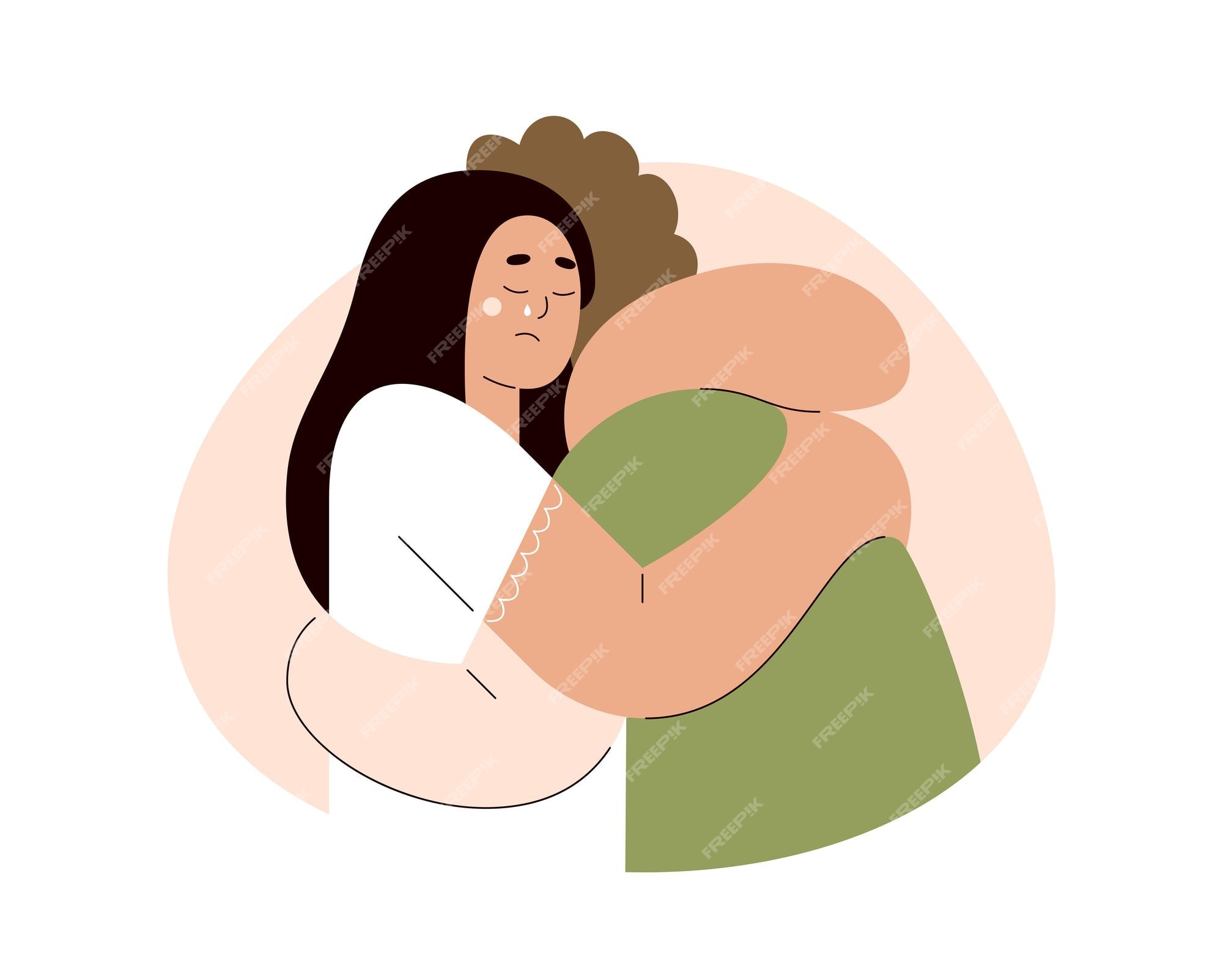 Ilustración vectorial de una pareja abrazada en estilo de dibujos animados planos abrazo triste joven abraza a una niña llorando plantilla aislada con contorno tristeza mínima hombre abrazando a una mujer carácter Ilustración vectorial de una pareja abrazada en estilo de dibujos animados planos abrazo triste joven abraza a una niña llorando plantilla aislada con contorno tristeza mínima hombre abrazando a una mujer carácter