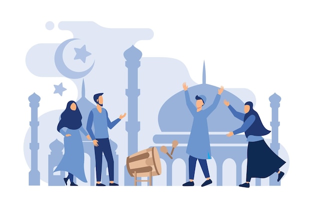 Ilustración vectorial de pareja celebrando Eid Al Fitr Business Concept Ramadhan Concept