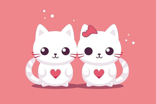 Ilustración vectorial de una pareja de gatos bonitos para el día de san valentín