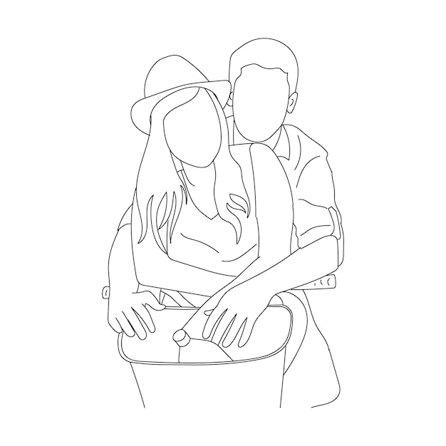 Ilustración vectorial de una pareja linda dibujo de arte de línea