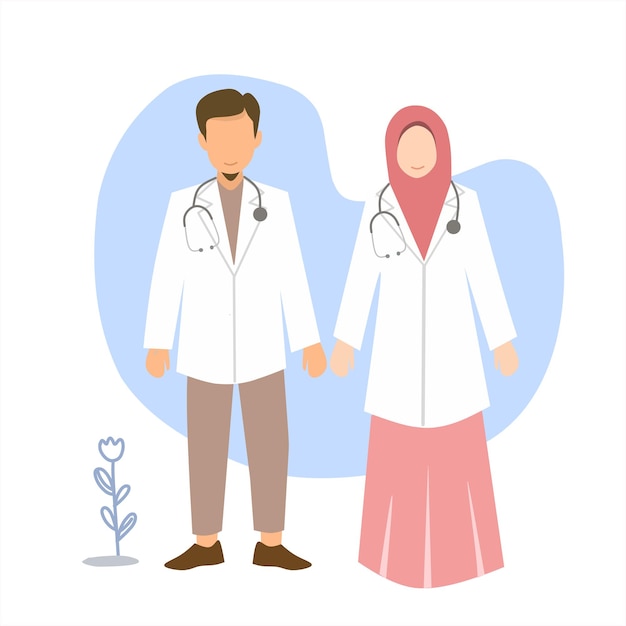 Vector ilustración vectorial de una pareja de médicos musulmanes