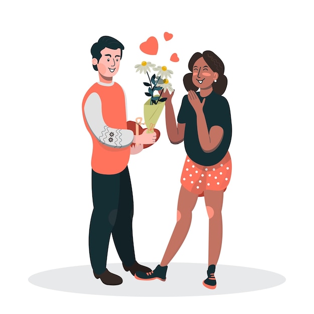 Ilustración vectorial de pareja romántica novio y novia sobre un fondo blanco aislado
