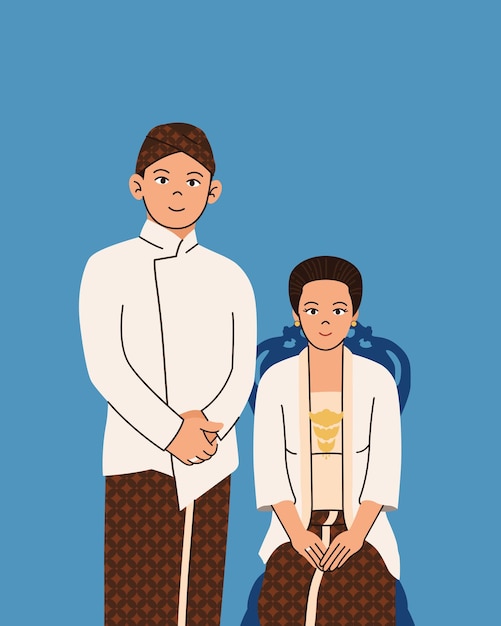 Ilustración vectorial de parejas de Javanese en fondo azul