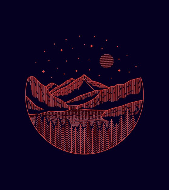 Ilustración vectorial del Parque Nacional North Cascades en arte de estilo de línea mono para insignias, emblemas, parches, camisetas, etc.