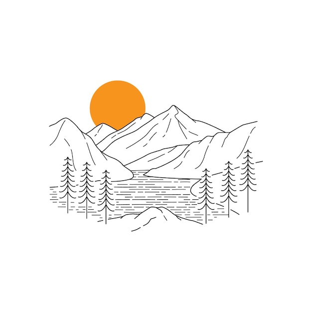 Vector ilustración vectorial del parque nacional north cascades en estilo de línea mono