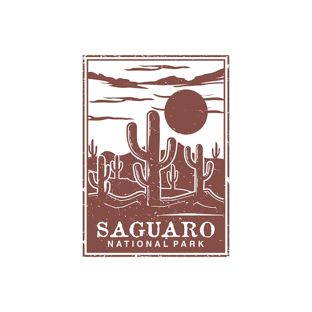 Ilustración vectorial del Parque Nacional Saguaro en estilo de sello
