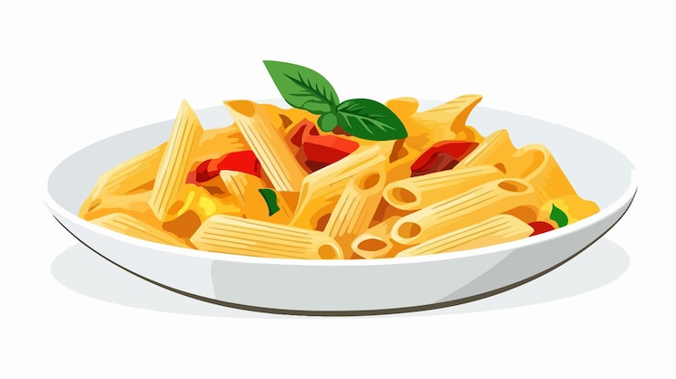 Vector ilustración vectorial de pasta de penne en 2d de una sola pieza aislada
