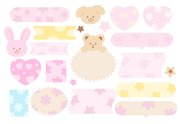 Ilustración vectorial pastel de corazón de cachorro de conejo de oso de peluche para personajes de dibujos animados