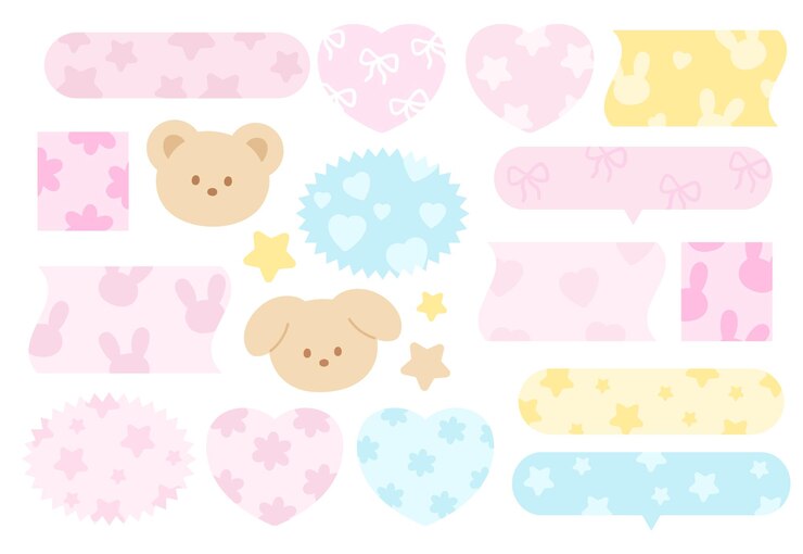 Ilustración vectorial pastel de corazón de cachorro de conejo de oso de peluche para personajes de dibujos animados