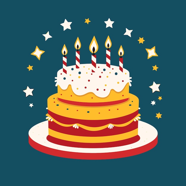 Ilustración vectorial de pastel de cumpleaños de dibujos animados con velas