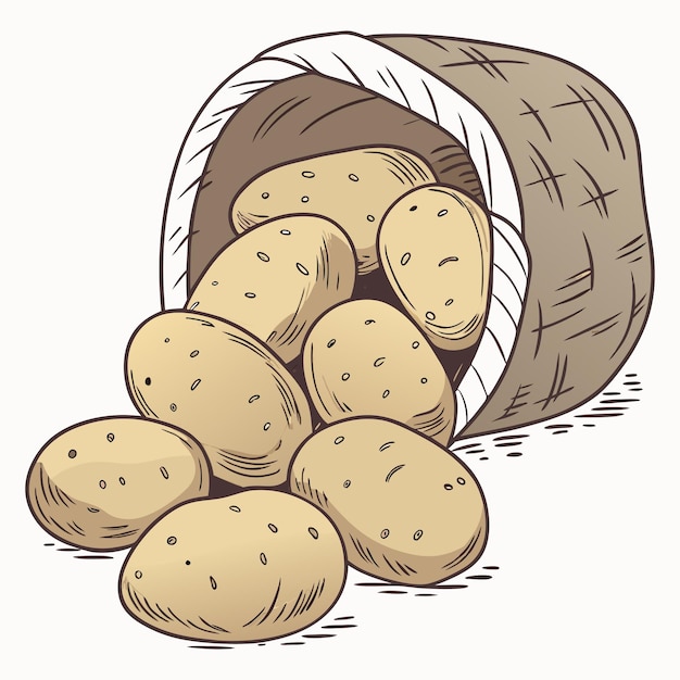 Ilustración vectorial de patatas en una canasta