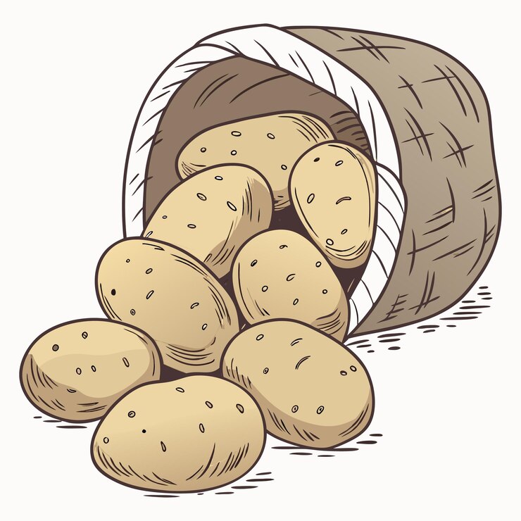 Ilustración vectorial de patatas en una canasta