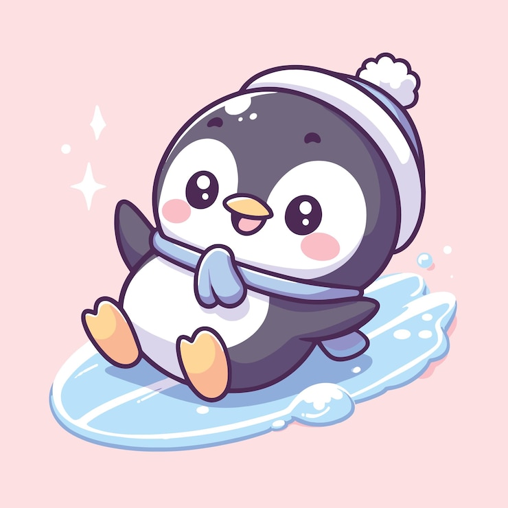 Vector ilustración vectorial de patinaje de pingüinos