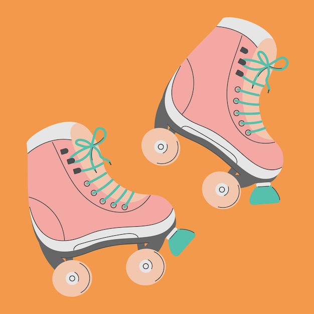 Ilustración vectorial de patines sobre un fondo naranja en estilo de dibujos animados