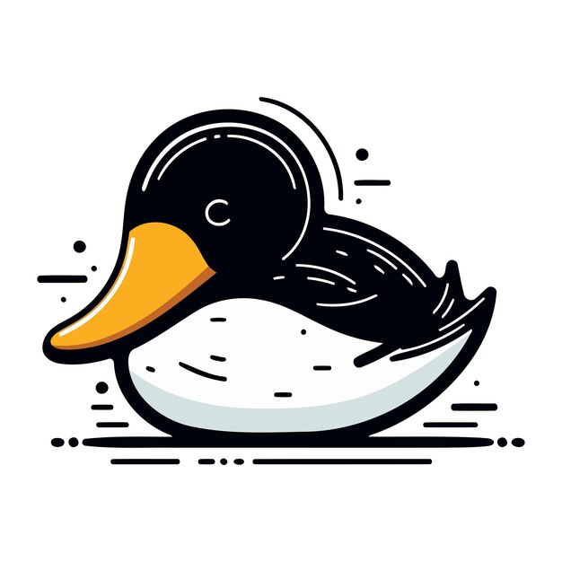 Ilustración vectorial de pato aislado en fondo blanco estilo plano