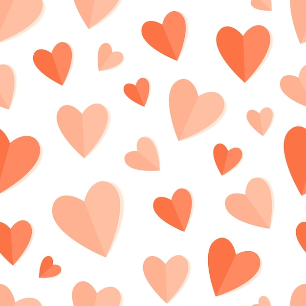 Ilustración vectorial del patrón del corazón en papel rojo sin costuras