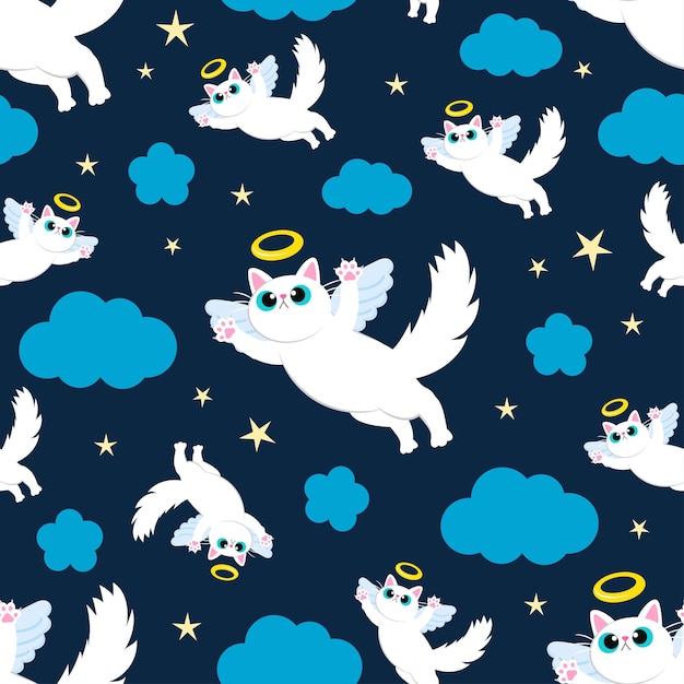 Ilustración vectorial del patrón sin costura del ángel gato