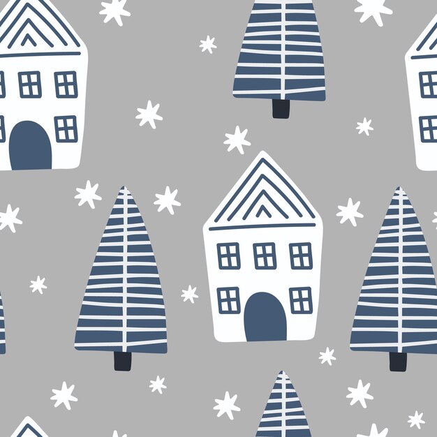 Ilustración vectorial de patrón sin costura de árbol de Navidad para envolver ropa infantil de tela de papel