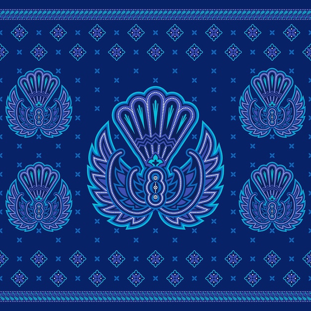 Ilustración vectorial del patrón sin costuras azul de Batik Garuda