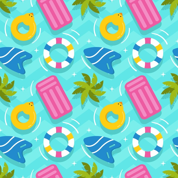 Ilustración vectorial de patrón sin costuras de piscina con fondo de elemento de vacaciones de verano