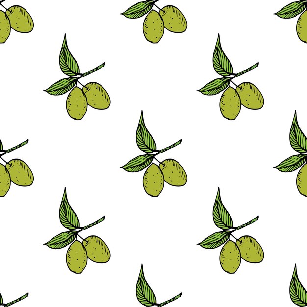 Ilustración vectorial del patrón sin costuras de la rama de olivo