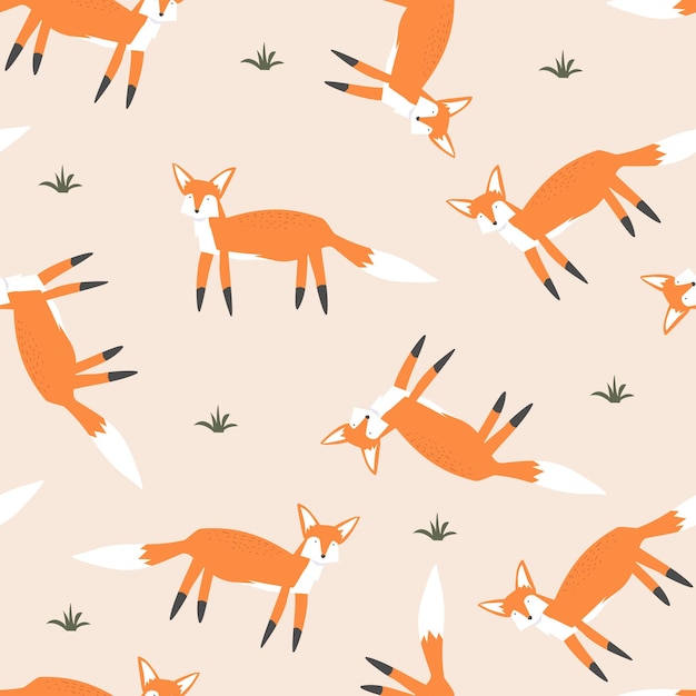 Ilustración vectorial del patrón sin costuras del zorro lindo