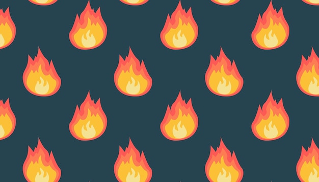 Ilustración vectorial patrón con fuego sobre un fondo azul