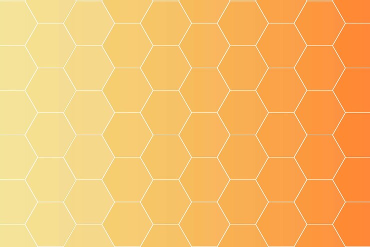 Ilustración vectorial de patrón hexagonal en colores naranja y amarillo de gradiente