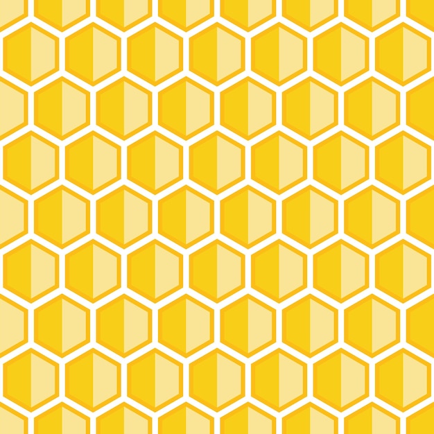 Ilustración vectorial de patrón hexagonal sin costuras de panal de miel amarillo plano