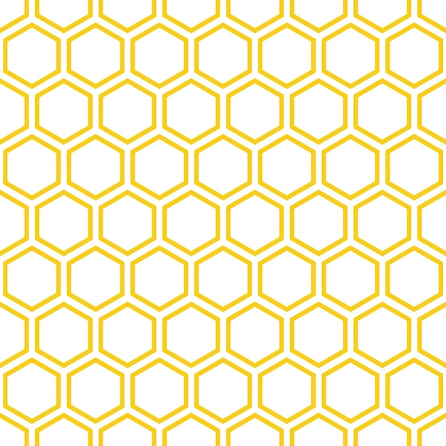 Ilustración vectorial de patrón hexagonal sin costuras de panal de miel amarillo plano