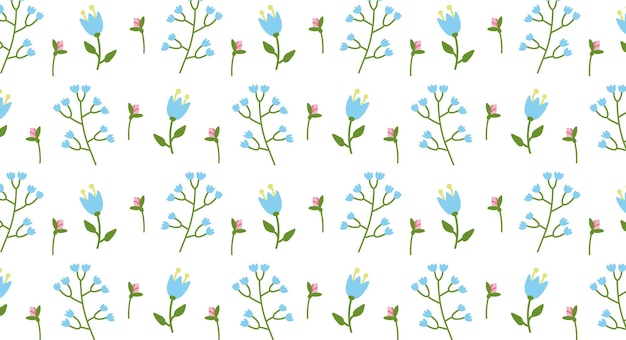 Ilustración vectorial Patrón con pequeñas flores azules y rosas