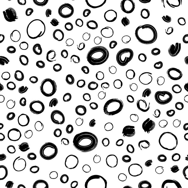 Ilustración vectorial del patrón de puntos negros sin costuras con diferentes manchas redondeadas de efecto grunge