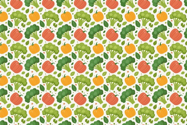 Ilustración vectorial del patrón de los rábanos de brócoli y las hojas de verduras