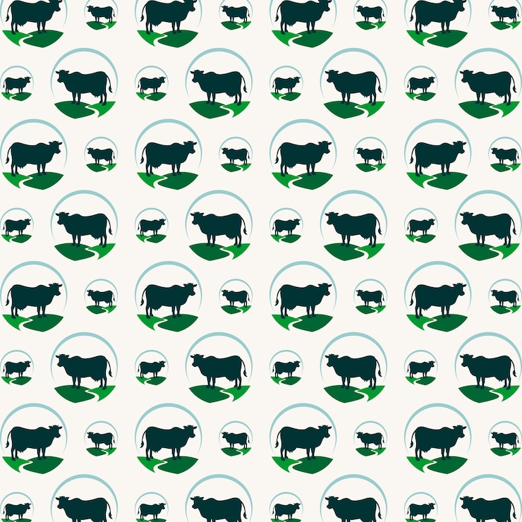 Vector ilustración vectorial de patrones sin costura de ganado que repite un dibujo lindo
