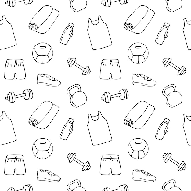 Ilustración vectorial de patrones sin costuras para el fitness en el hogar dibujos a mano