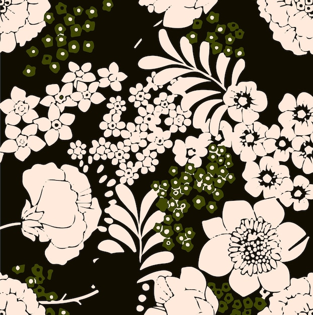 Ilustración vectorial de patrones sin costuras de flores Flores abstractas Vector floral con hojas