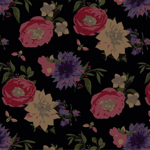 Ilustración vectorial de patrones sin costuras de flores Flores abstractas Vector floral con hojas