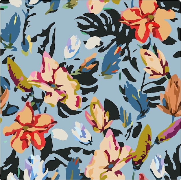 Ilustración vectorial de patrones sin costuras de flores Flores abstractas Vector floral con hojas