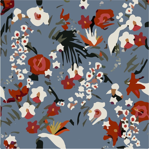 Ilustración vectorial de patrones sin costuras de flores Flores abstractas Vector floral con hojas