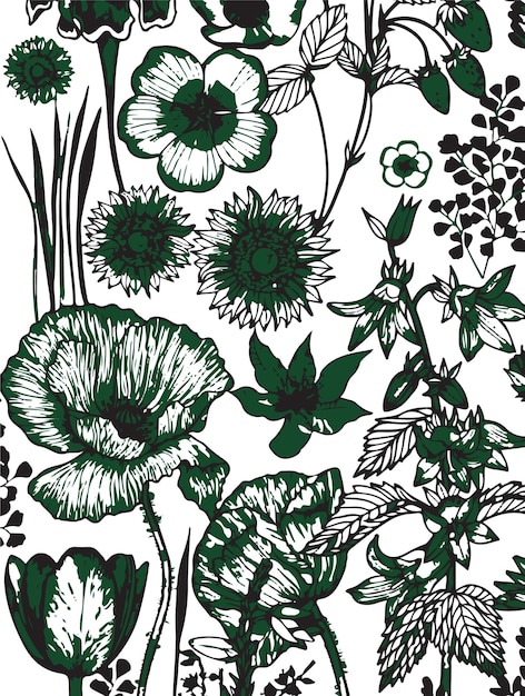Ilustración vectorial de patrones sin costuras de flores Flores abstractas Vector floral con hojas