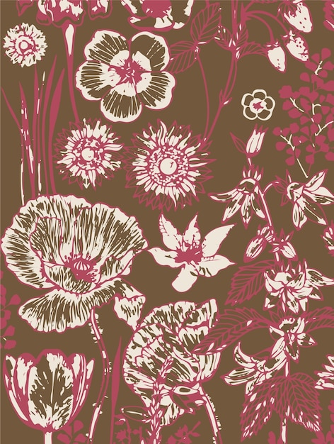Ilustración vectorial de patrones sin costuras de flores Flores abstractas Vector floral con hojas
