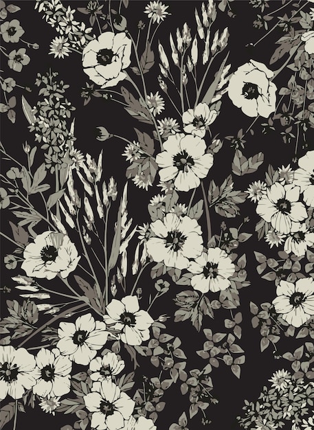 Ilustración vectorial de patrones sin costuras de flores Flores abstractas Vector floral con hojas