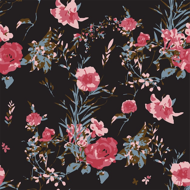 Ilustración vectorial de patrones sin costuras de flores Flores abstractas Vector floral con hojas