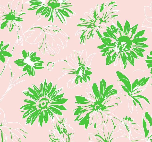 Ilustración vectorial de patrones sin costuras de flores Flores abstractas Vector floral con hojas
