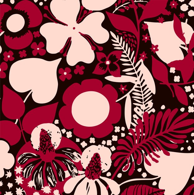 Ilustración vectorial de patrones sin costuras de flores Flores abstractas Vector floral con hojas