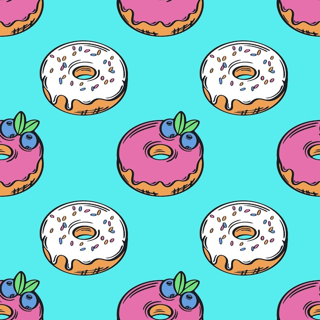 Ilustración vectorial de patrones sin costuras de rosquilla de colores