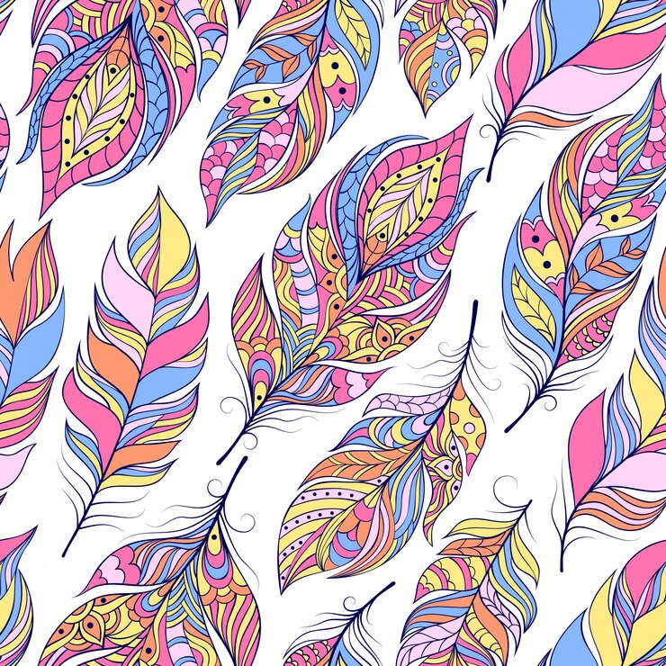 Vector ilustración vectorial de patrones sin fisuras con plumas abstractas de colores