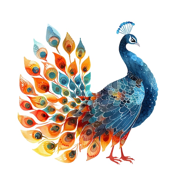 Ilustración vectorial de pavo real en estilo acuarela